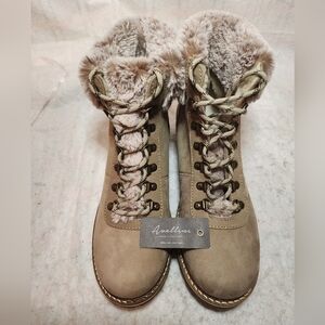 AVELLINNI Womens Winter Suede Faux Fur Lace up Size 10.5